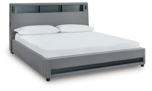 Verishaw King Upholstered Bed with Wireless Audio & USB Gray