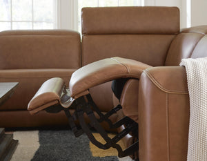 Magic Man 5-Piece Power Reclining Leather Sectional with Console Caramel