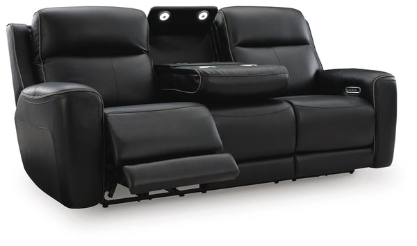 5Z-Comfort Power Adjustable Headrest Leather Reclining Sofa Onyx