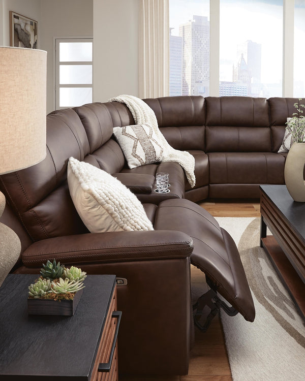 Bleckley P2 6-Piece Power Reclining Leather Zero Gravity Sectional Espresso