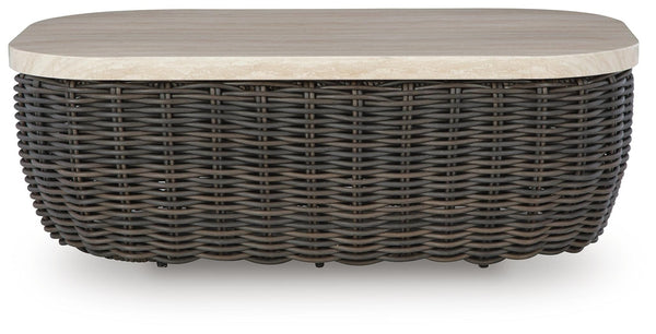 Kimora Outdoor Rectangle Coffee Table Beige/Dark Brown