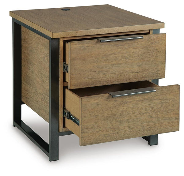 Montia 2-Drawer End Table with USB Light Brown