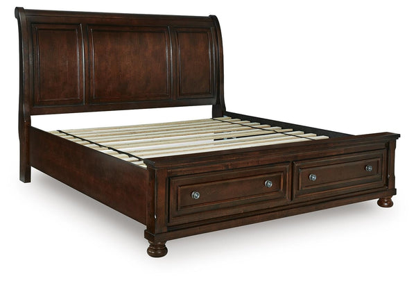 Porter King Sleigh Storage Bed Rustic Brown