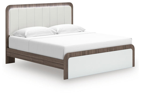 Kendanport King Upholstered Bed White/Brown