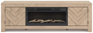 Cayboni 71-Inch TV Stand with Electric Fireplace Tan