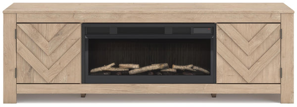 Cayboni 71-Inch TV Stand with Electric Fireplace Tan