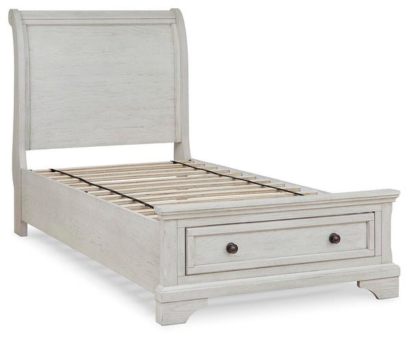 Robbinsdale Twin Sleigh 2-Drawer Storage Bed Antique White