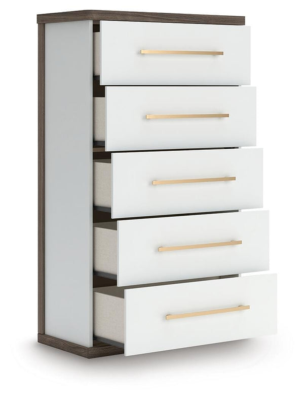 Kendanport 5-Drawer Chest Brown/White