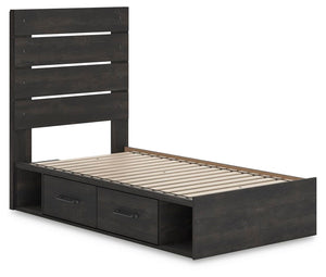 Hollivern Twin Panel Bed with Storage Dark Gray