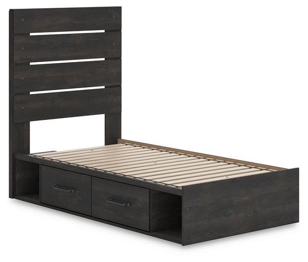 Hollivern Twin Panel Bed with Storage Dark Gray