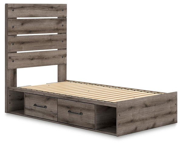 Graystorm Twin Panel Bed with Storage Brown Gray