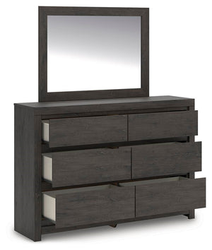Fraluna 6-Drawer Dresser & Mirror Charcoal
