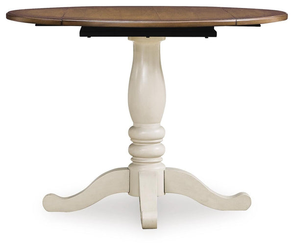 Wirloni Round Dining Drop-Leaf Table Antique White/Brown