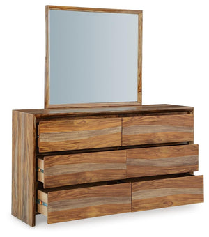 Dressonni 6-Drawer Dresser & Mirror Brown