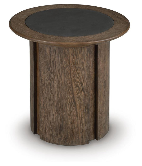 Dontayne Round End Table Warm Brown