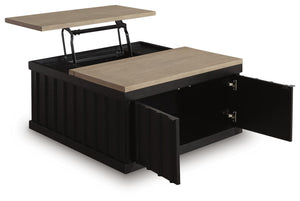 Rylandyn 2-Door Lift-Top Castered Coffee Table Black/Light Brown