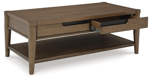 Roanhowe 2-Drawer Rectangle Coffee Table Brown