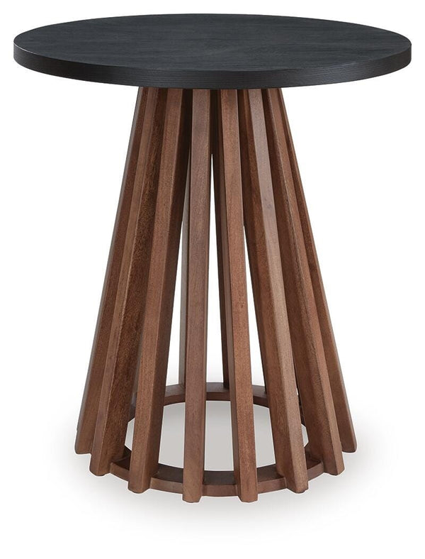 Kallari Round End Table Warm Brown/Black