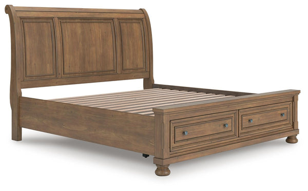 Feddinger King Storage Sleigh Bed Medium Brown