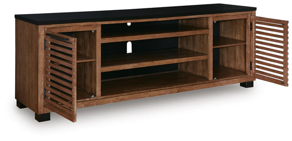 Kallari 84-Inch 2-Door XL TV Stand (Fireplace Optional) Warm Brown/Black