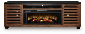 Kallari 84-Inch TV Stand with Electric Fireplace Warm Brown/Black