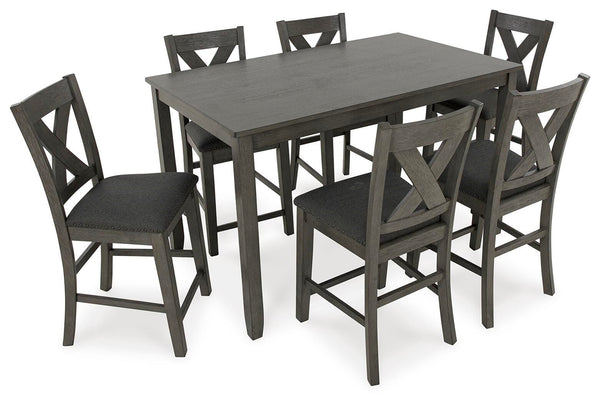 Caitbrook Counter-Height Rectangle Dining Table & 6 Barstools Gray