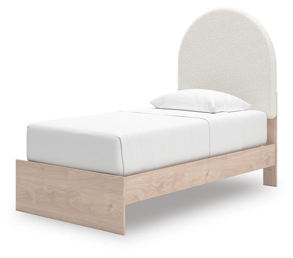 Arloster Twin Upholstered Panel Bed with 2-Drawers of Storage Tan/White