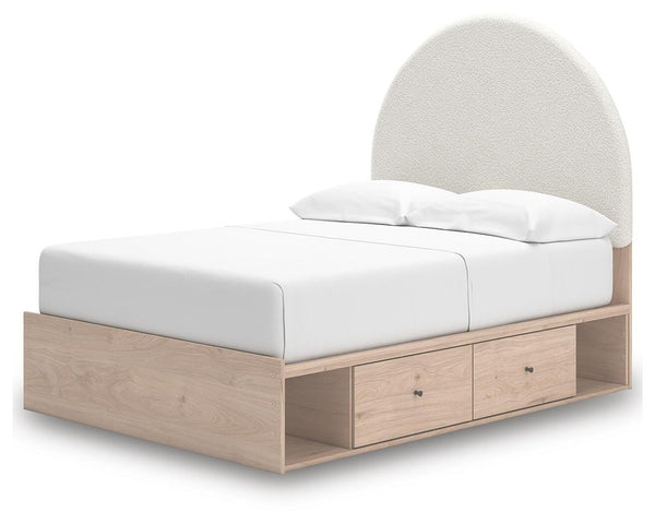 Arloster Full Upholstered Panel Bed with 2-Drawers of Storage Tan/White