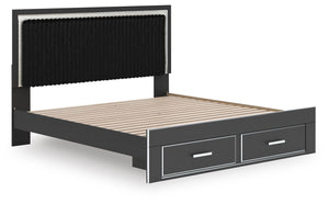 Zuraleus King Upholstered Panel Platform Storage Bed Black