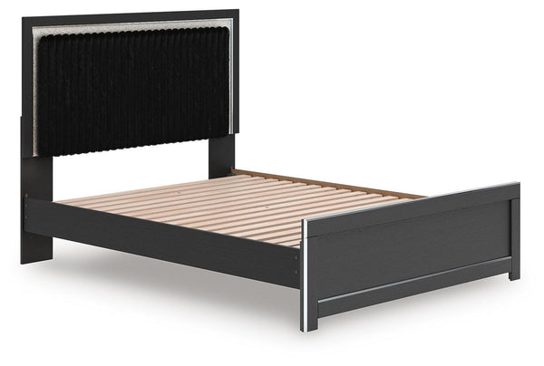 Zuraleus Queen Upholstered Panel Platform Bed Black