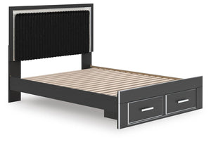 Zuraleus Queen Upholstered Panel Platform Storage Bed Black