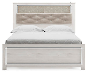 Altyra Queen Panel Bookcase 2-Drawer Storage Bed White