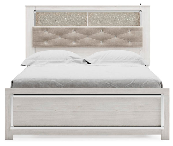 Altyra Queen Panel Bookcase 2-Drawer Storage Bed White