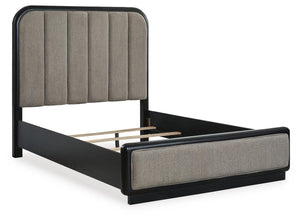 Rowanbeck Queen Upholstered Panel Bed Gray/Black
