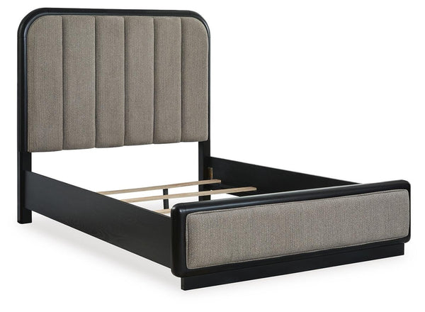Rowanbeck Queen Upholstered Panel Bed Gray/Black