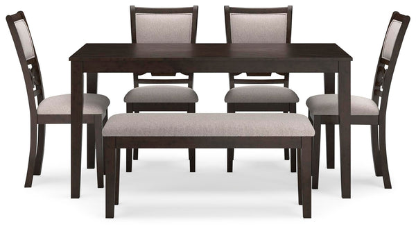 Langwest Dining Table & 4 Chairs & Bench Brown