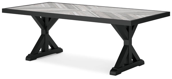 Beachcroft Outdoor Rectangle Dining Table with Umbrella Option Black/Light Gray