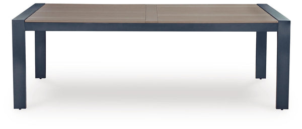 East Beach Outdoor Rectangle Dining Table with Umbrella Option Navy Blue/Driftwood