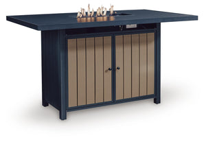 East Beach Outdoor Bar Table with Fire Pit Navy Blue/Driftwood