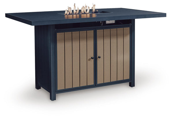 East Beach Outdoor Bar Table with Fire Pit Navy Blue/Driftwood