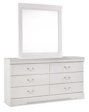 Anarasia Twin Sleigh Bed, Dresser & Mirror White