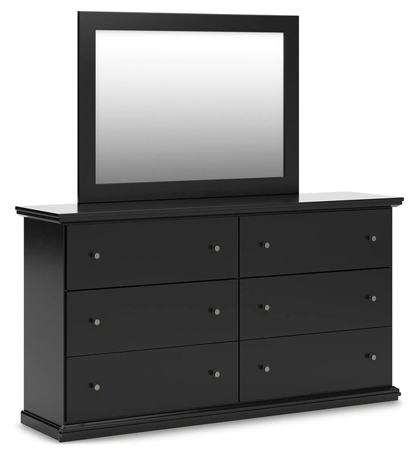 Maribel Queen Panel Bed with Dresser, Mirror & 2 Nightstands Black