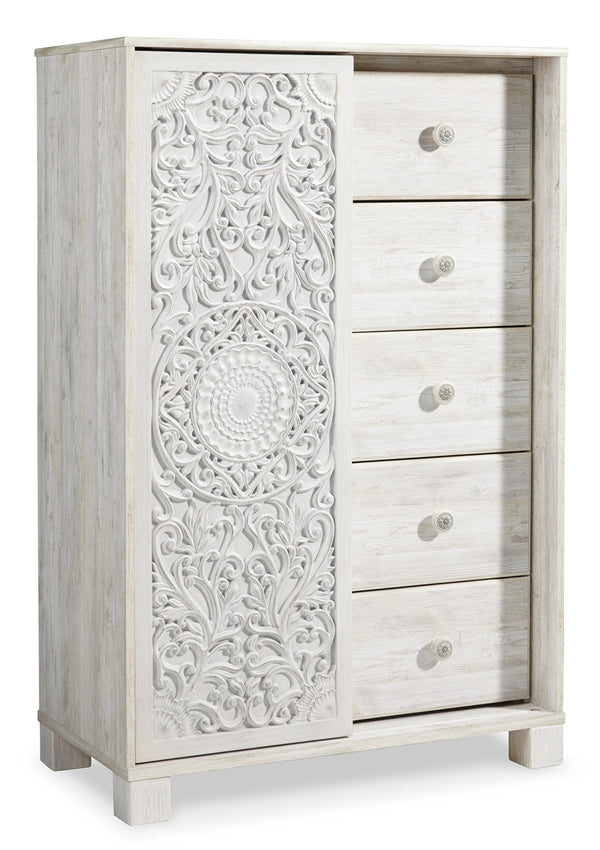 Paxberry Full Panel Bed, Dresser, Mirror & Chest Whitewash