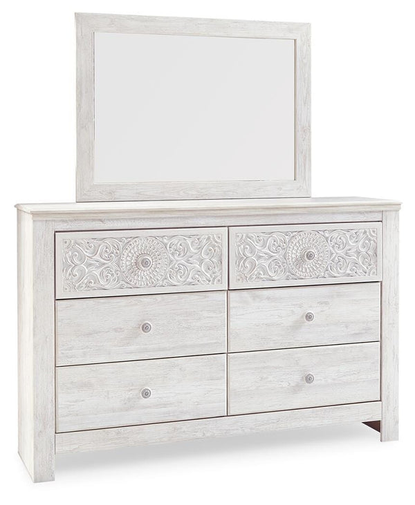 Paxberry Queen Panel Bed, Dresser, Mirror, Chest & Nightstand Whitewash