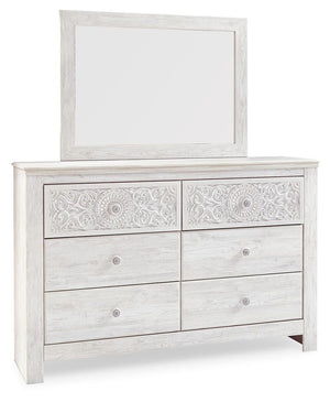 Paxberry Queen Panel Bed, Dresser, Mirror, Chest & 2 Nightstands Whitewash
