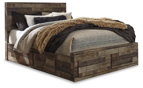 Derekson Queen Panel Storage Bed, Dresser, Mirror & 2 Nightstands Multi Gray