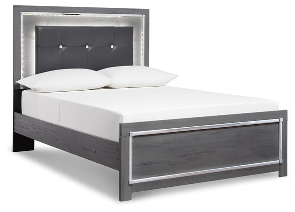 Lodanna Full Upholstered Panel Bed, Dresser, Mirror, & Nightstand Gray