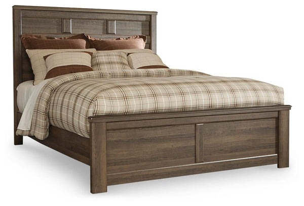 Juararo Queen Panel Bed, Dresser, Mirror & Nightstand Dark Brown