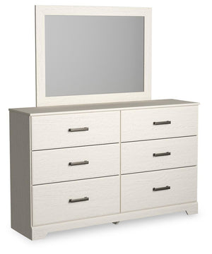 Stelsie King Panel Bed, Dresser, Mirror & Nightstand White