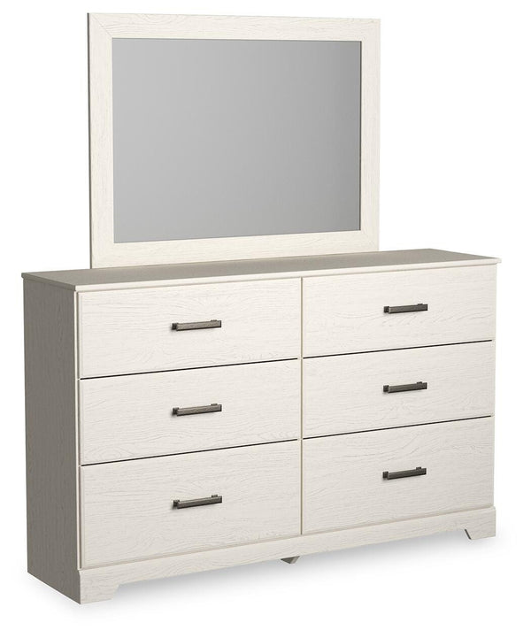 Stelsie King Panel Bed, Dresser, Mirror & Nightstand White